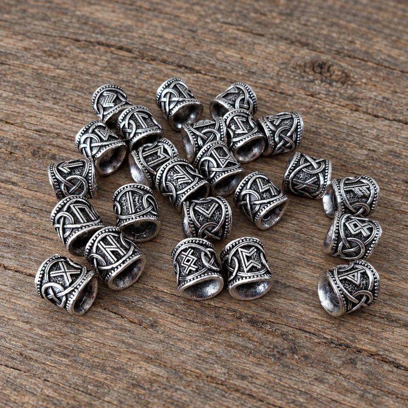 Skjegg/-hårperler - Futhark - 8 mm